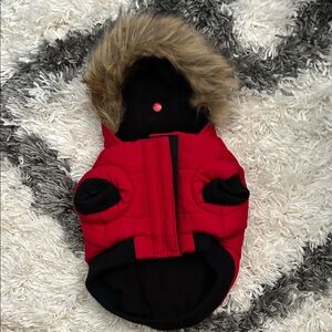 Red Dog Winter Coat with Faux Fur Hood